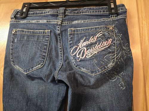 Harley Davidson Womens Jeans Sz 8 Genuine Motor Clothes Blue Bootcut Embroidered - Picture 5 of 11