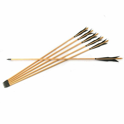 6 pièces 31,5 pouces flèche en bois plume de dinde noire pour tir à l'arc composé tir à l'arc - Photo 12/12
