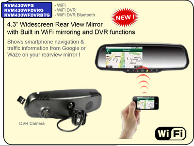 Accele 4.3" RearView Mirror w/built-in WiFi Mirroring DVR Bluetooth