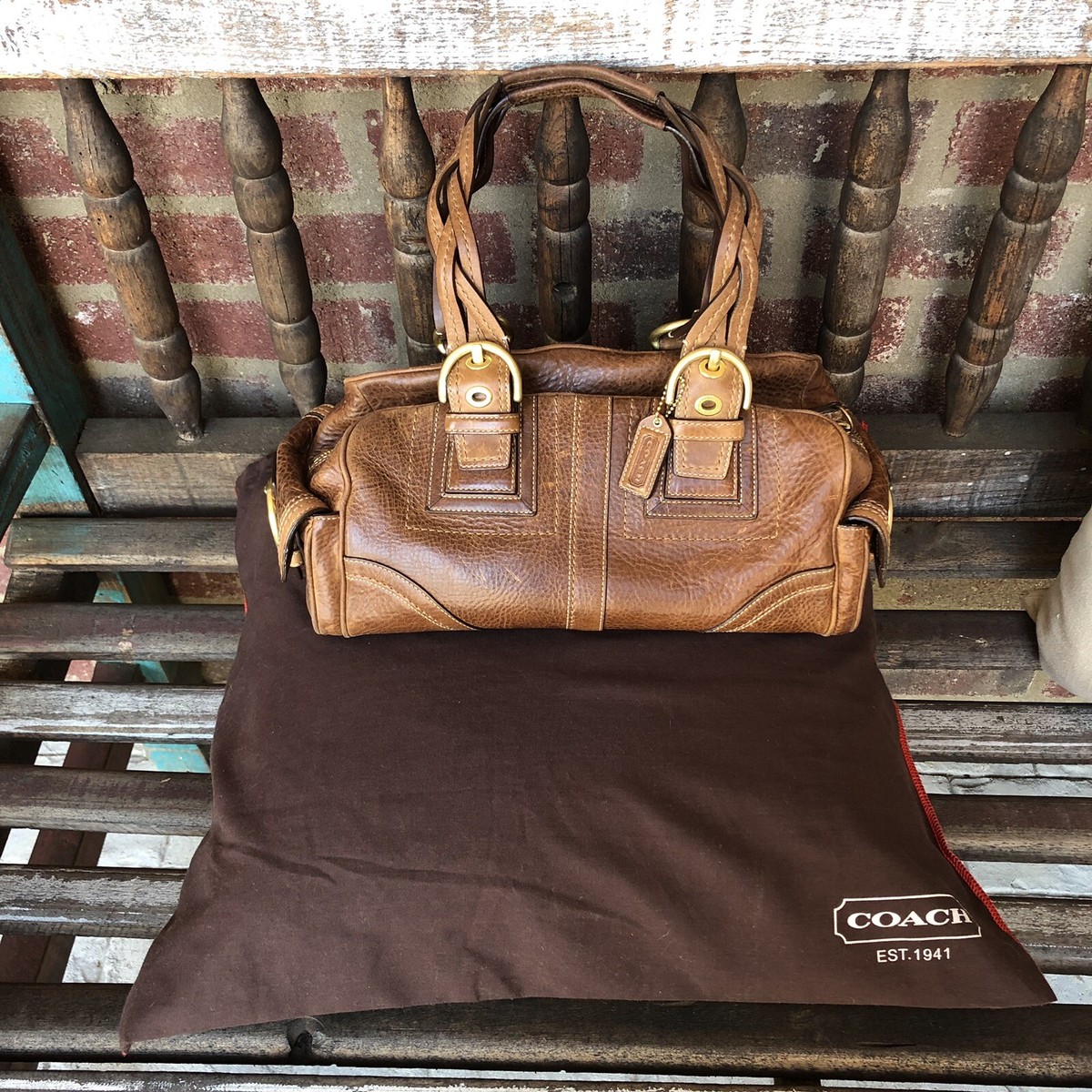 Coach Soho Braided Tobacco Brown Leather Tote Satchel Handbag