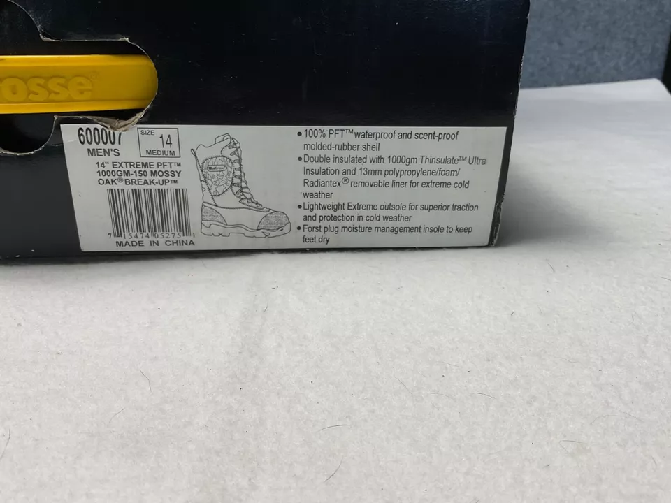 NOS-LACROSSE 600007 - 14” EXTREME PFT 1000GM -150 MOSSY OAK BREAK-UP BOOTS - Image 2 of 4