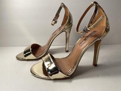 BCBGENERATION Ellettra Ankle Strap Patent Sandals Heels Gold 8