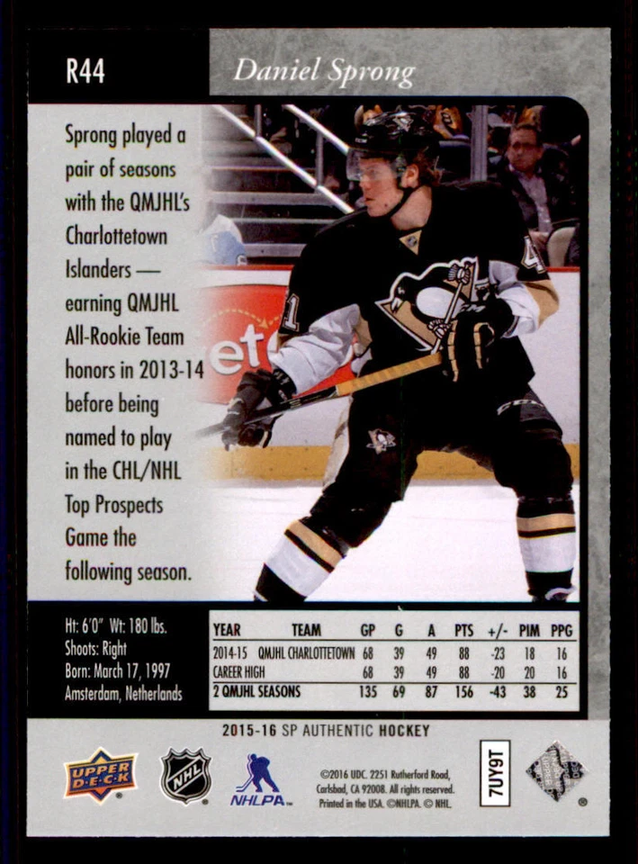 2015-16 SP Authentic '95-96 SP Retro #R44 Daniel Sprong - Image 2 of 2