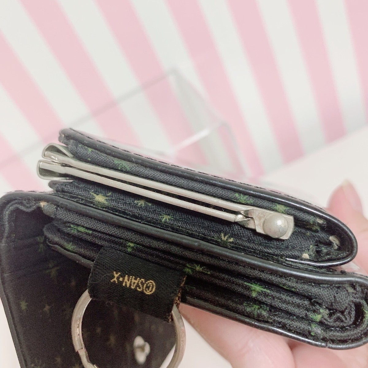 SAN-X Monokuro Boo Tri-fold Purse Wallet Coin Case Enamel Black