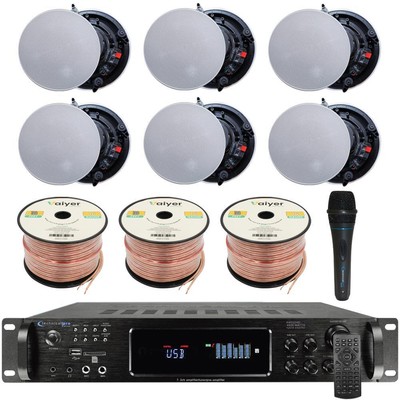 Home Theatre Kit, 7.2 4500W Bluetooth Amp, 6 Ceiling Speakers, Wire, Mic, Remote