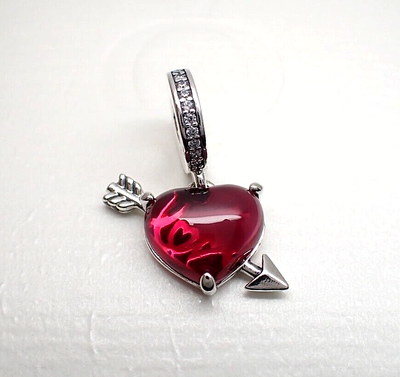 Authentic Pandora #793085C01 Red Heart & Arrow Murano Glass Dangle 