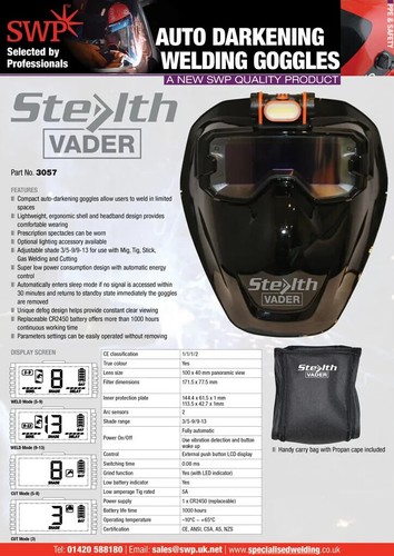 SWP Stealth VADER Goggles True Colour WELDING MASK WITH LED LIGHT Attachment - Picture 2 of 5