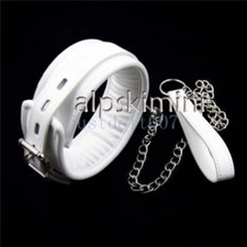 Milky White Leather Cuff Restraints Neck Collar Slaves Binding Ankle Handcuffs