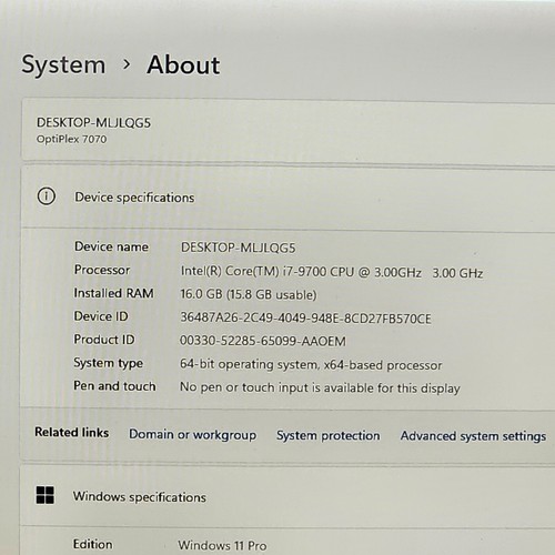 Dell Optiplex 7070 Intel Core i7-9700@3GHz 16GB RAM 512GB M.2 SATA SSD W11P *QTY - Picture 8 of 10