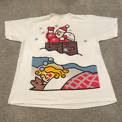 USPS Stamp Shirt Mens XL White Santa Christmas Holiday 90s Postal Service Tultex