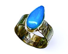 Teardrop Turquoise Erosion Band Silver Ring Size 8