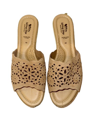 Spring Step Womens Size US 9 40 Leather Wedge Sandals Beige Brown Cutout Comfort - Picture 7 of 9