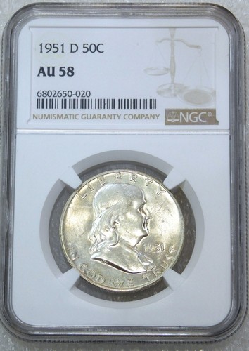 1951-D Franklin Half Dollar NGC AU58 Frosty & Bright PQ #Q24A