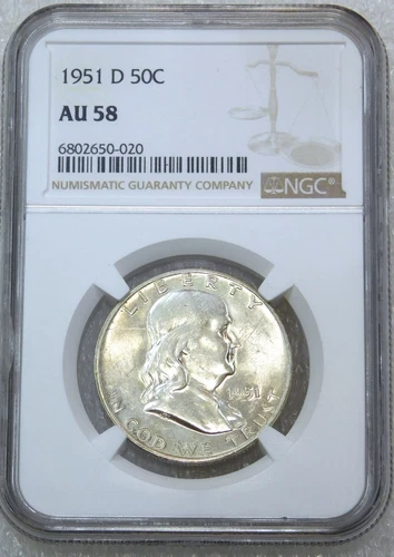 1951-D Franklin Half Dollar NGC AU58 Frosty & Bright PQ #Q24A