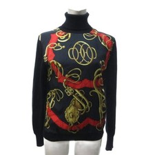Hermes Twill Lane Knit Switch Turtleneck Silk Wool Chain Print Black 38 hw Used