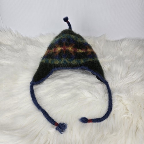 LOST HORIZONS 100% Wool Earflap Beanie Hat Handmade In Nepal Fleece Lined Knit - Picture 8 of 12