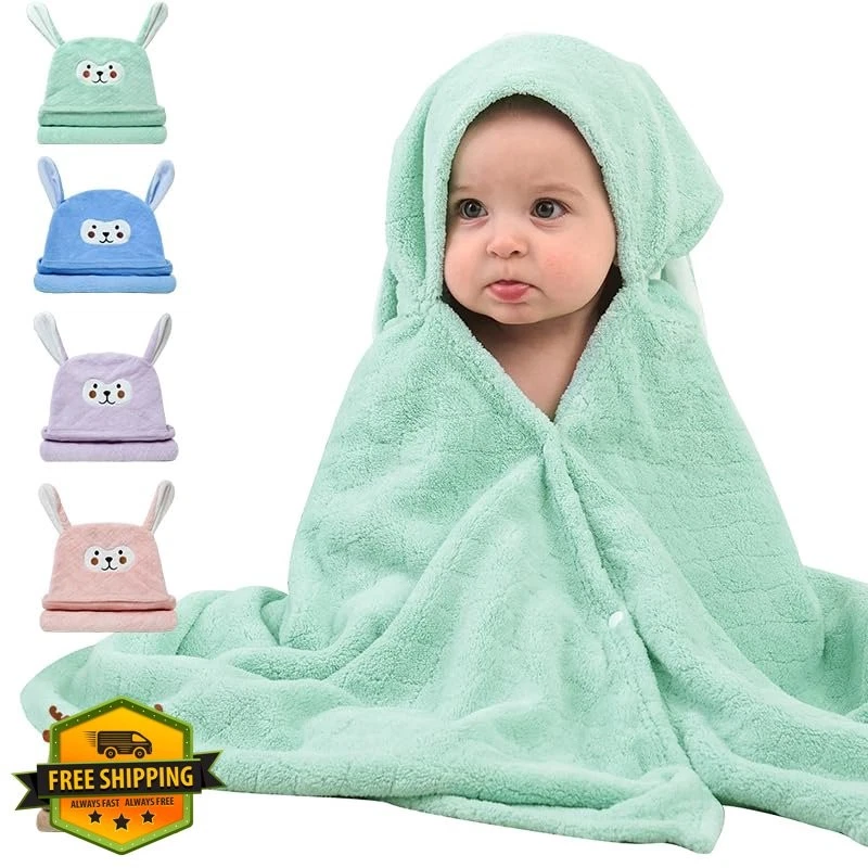 TinyTotsJoy Coral Velvet Baby Hooded Towel Animal Print