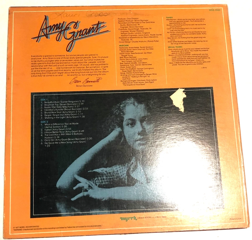 Amy Grant Self Titled S/t Debut 1st LP Christian pop Vg - Image 2 of 4