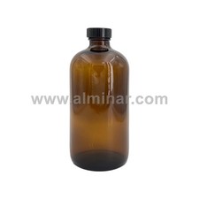 Boston Round 16 oz Amber Glass Bottles With Poly Cone Lined Black Caps