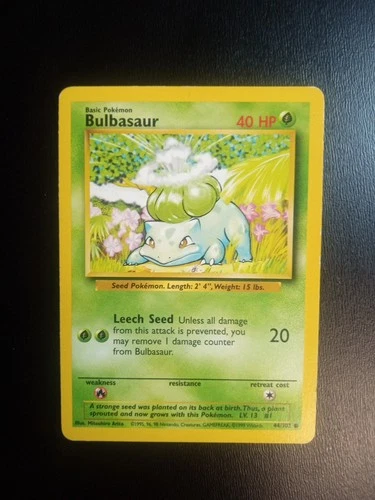 Pokémon TCG Bulbasaur Card 44/102 Common Unlimited Base Set LP/NM Vintage 1999