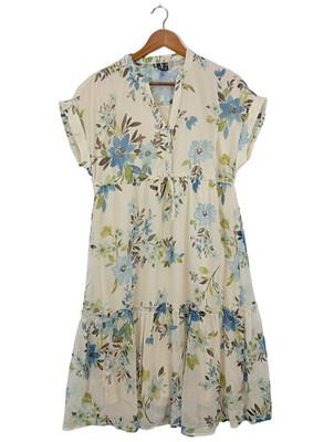 VERO MODA Sommerkleid Damen Kleid Gr. DE 34 creme-blau-grün Casual-Look