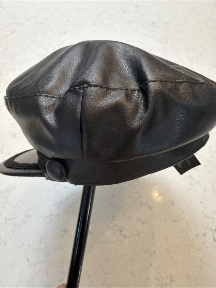 ZARA 配件报童黑色人造皮革帽子 M — 第 3/4 张图片