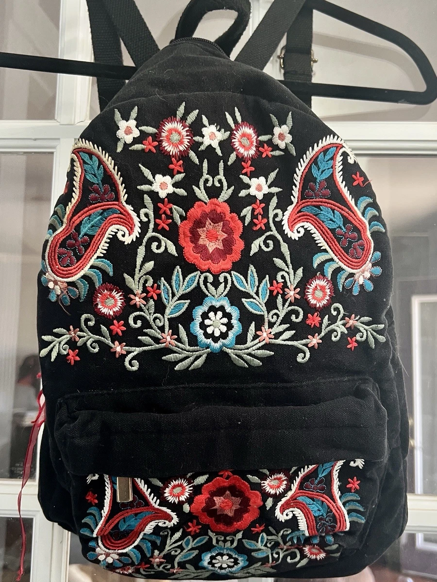 Forever 21 Embroidered Backpack Black mini backpack silk and embroidered forever 21... | Depop main image 4