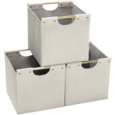 HOONEX Collapsible Storage Bins, 13x13x13in Storage Cubes Linen Fabric, 3 Pac...