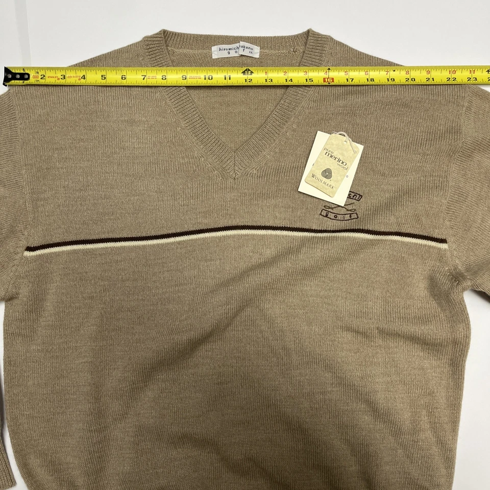 De colección. Suéter de lana merino con cuello en V HIROMICHI NAKANO tostado grande NOS agujeros de polilla Foto 3 de 4