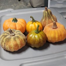 Set of 6 Artificial Pumpkins and Gourds Plastic Foam Orange Yellow Green