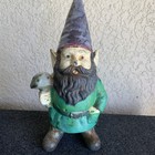 Vintage Garden Gnome 14.75”, Cast Iron, Holding Mushroom & other Hand in Pocket — photo 1