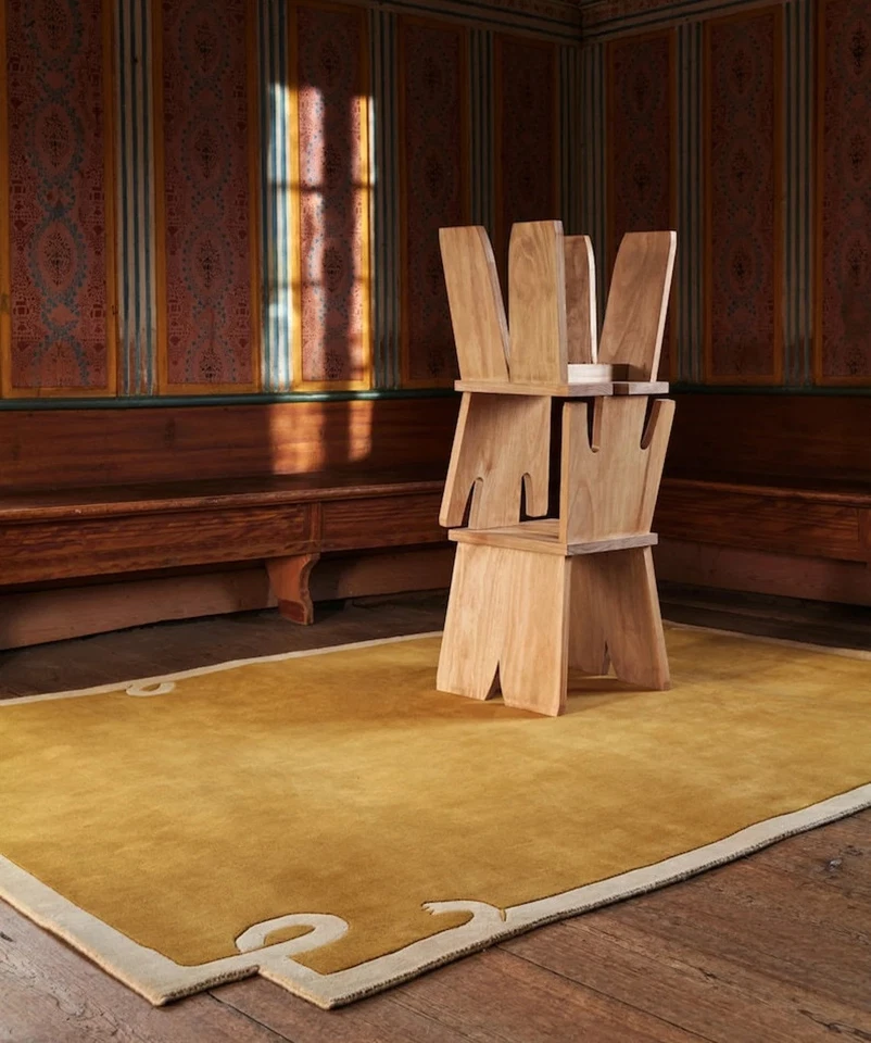 Alfombra de lana acolchada a mano 6x9 10x14 pies - diseño amarillo nudos nórdicos, alfombra hecha a mano Foto 3 de 4