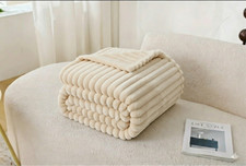 Throw Blanket for Sofas Couch Bed Faux Fur Soft Large Fleece Ribbed Blankets