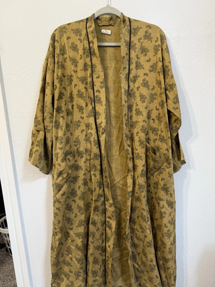 Винтажный Neiman Marcus горчицы и черный пейсли кимоно хлопок размер маленький - Изображение 4 из 4