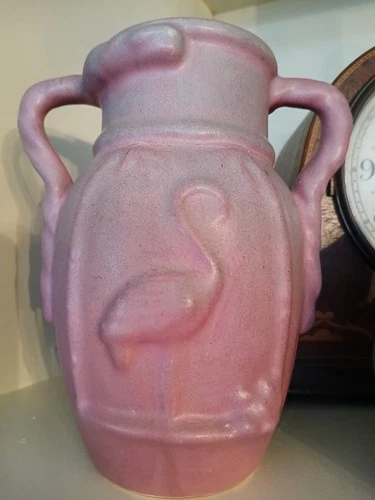 Vintage Niloak Art Pottery Mulberry "Ozark Dawn Glaze" with Molded Flaming Vase