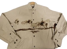 Woolrich Mens Button Down Long Sleeve Flannel Wild Horses Size L