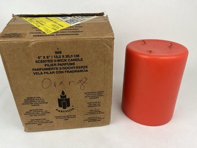 PartyLite Large Mulled Cider / Harvest Sunset 3-Wick 6 X 8 Pillar Candle Orange