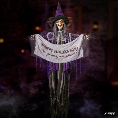 Halloween Animatronics 5Ft Hanging Witch, 60Inch Floating Animated Witch Decorat