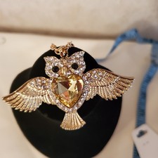 Jewelry Crystal Owl Pendant Chain Gold Sweater Long Necklace 2"x31/4", 13" long