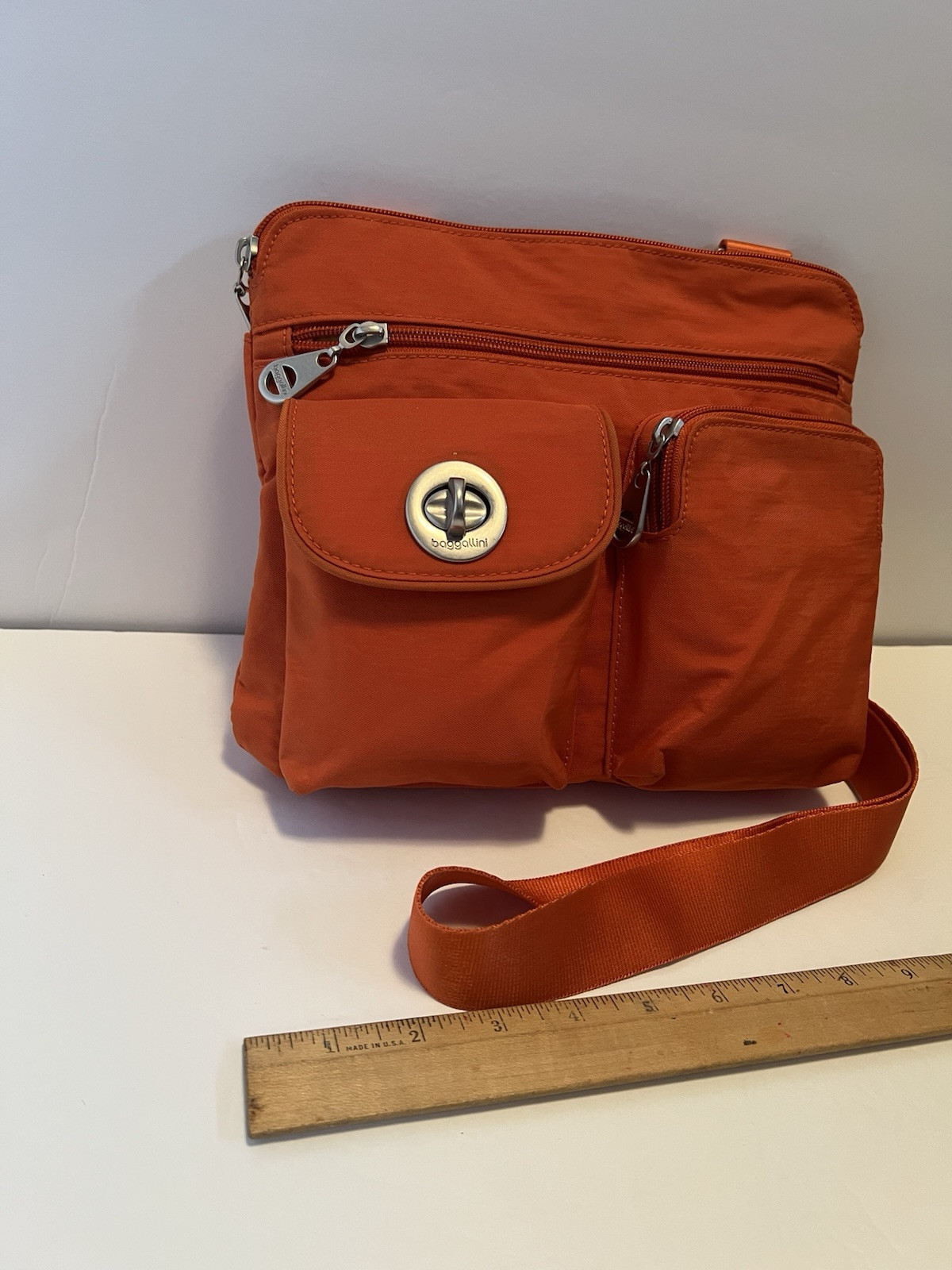 Baggallini Sydney Orange Crossbody Bag Organizer Nylon Purse
