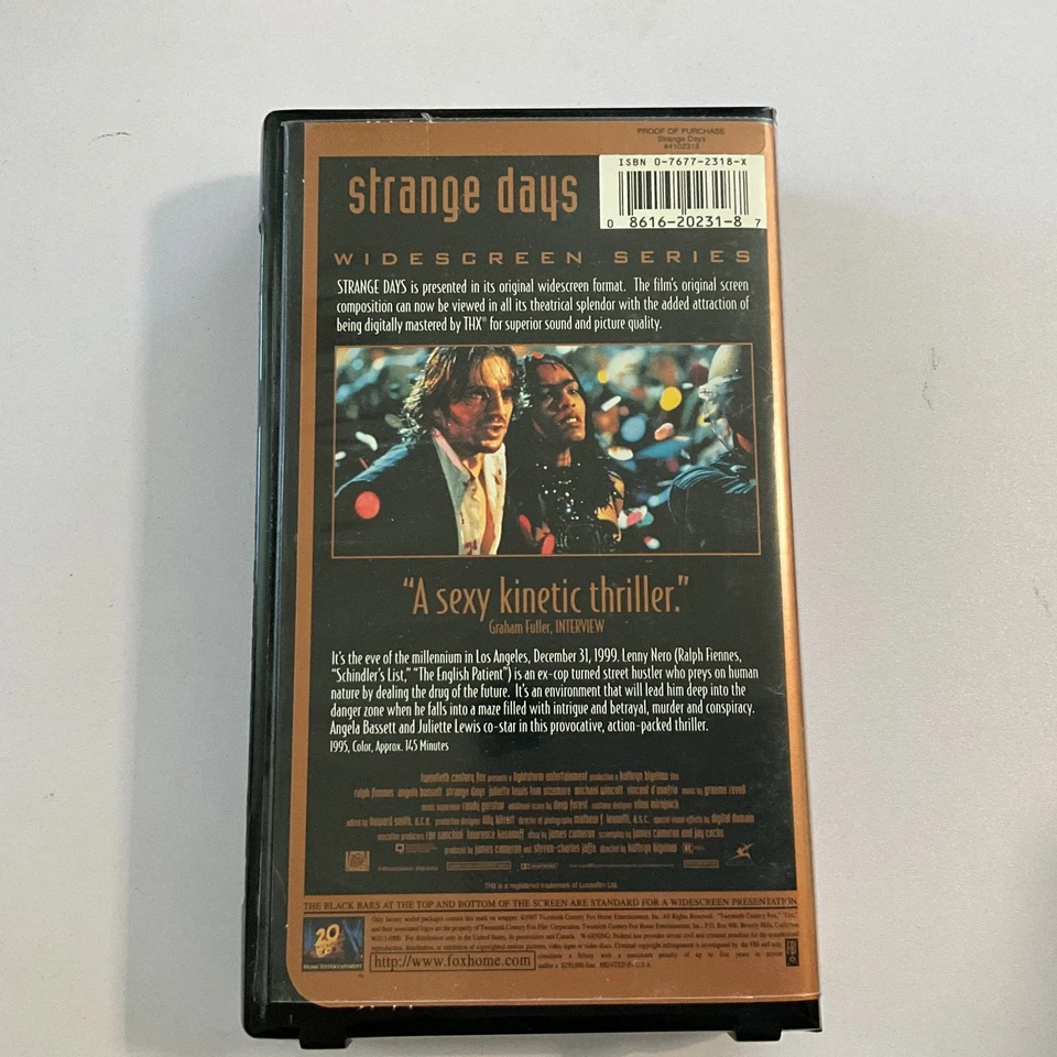 Strange Days VHS 1995 Sci-Fi Thriller Widescreen THX Fox Video - Image 3 of 3