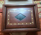 Beautiful Vtg massive Wooden Juwelry Box Marble & wooden Inlay Heavy 13x10x6