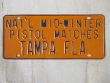 1955 Florida Tampa Mid Winter Pistol Matches  BOOSTER  License Plate Tag  SP