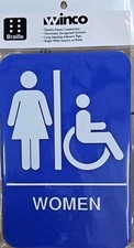 WINCO Handicap Accessible  Women Restroom Blue Sign with Braille 6" x 9"