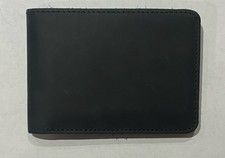 Full Grain Leather Bi-Fold Wallet Black Stitched Card Holder