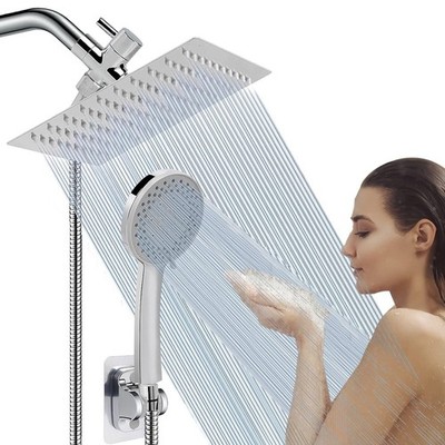Chrome 8inch Rain Shower Head with Handheld Spray High Pressure Showerhead Combo