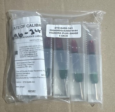 ETS16496-343 Brand New Diamond Plug Gauge Set   5 each
