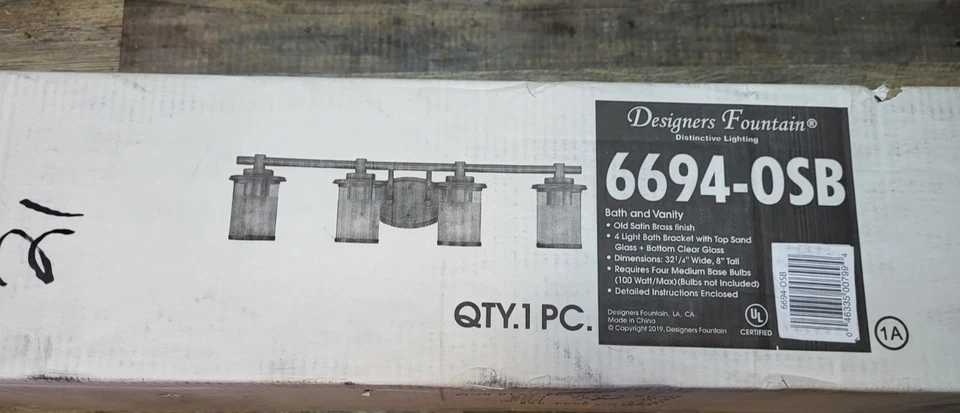 Fuente Designers 6694-OSB Essense - Tocador de baño de cuatro luces latón satinado antiguo Foto 2 de 4