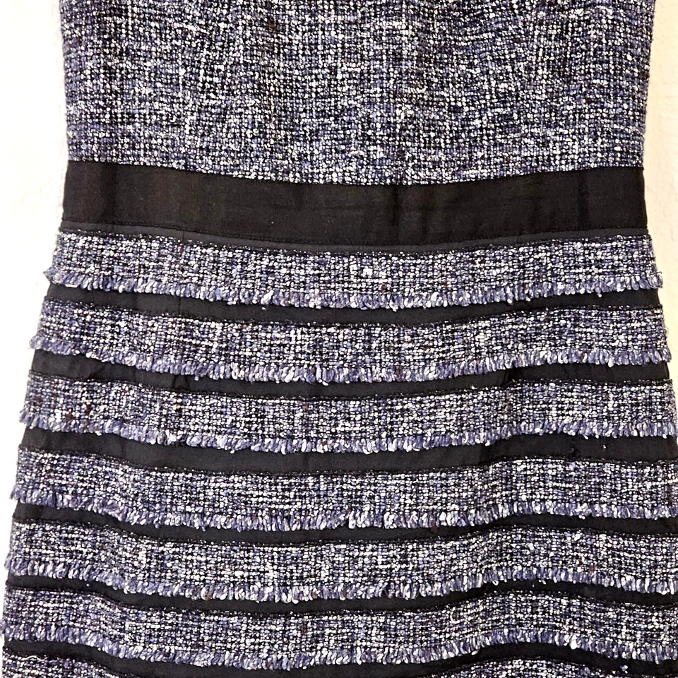 Etcetera Women's Dress Virgin Wool Silk Cotton Blend Sheath Blue Black Grey Sz 8 - Image 3 of 4