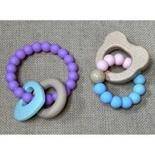 Wood Silicone Infant Teether Set Teething Rings Easy Grip Baby Toys Crunchy Mama